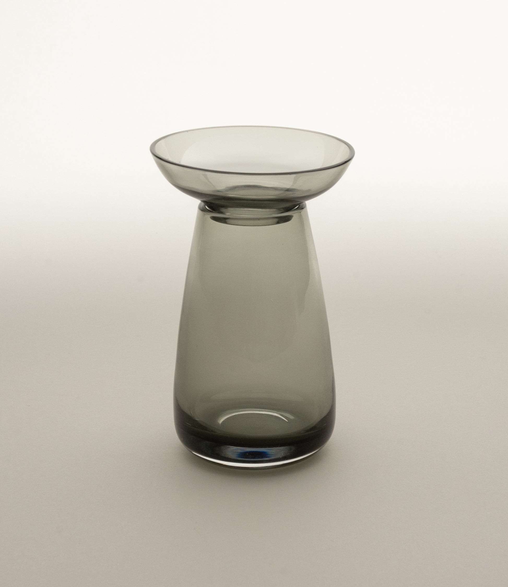 Aqua Culture Vase small from Kinto is a vase to grow new plants. The vase consists of two pieces, a base and a dish for the top, which holds the bulbs, seeds or leaves. This variant is made of a gray glass.