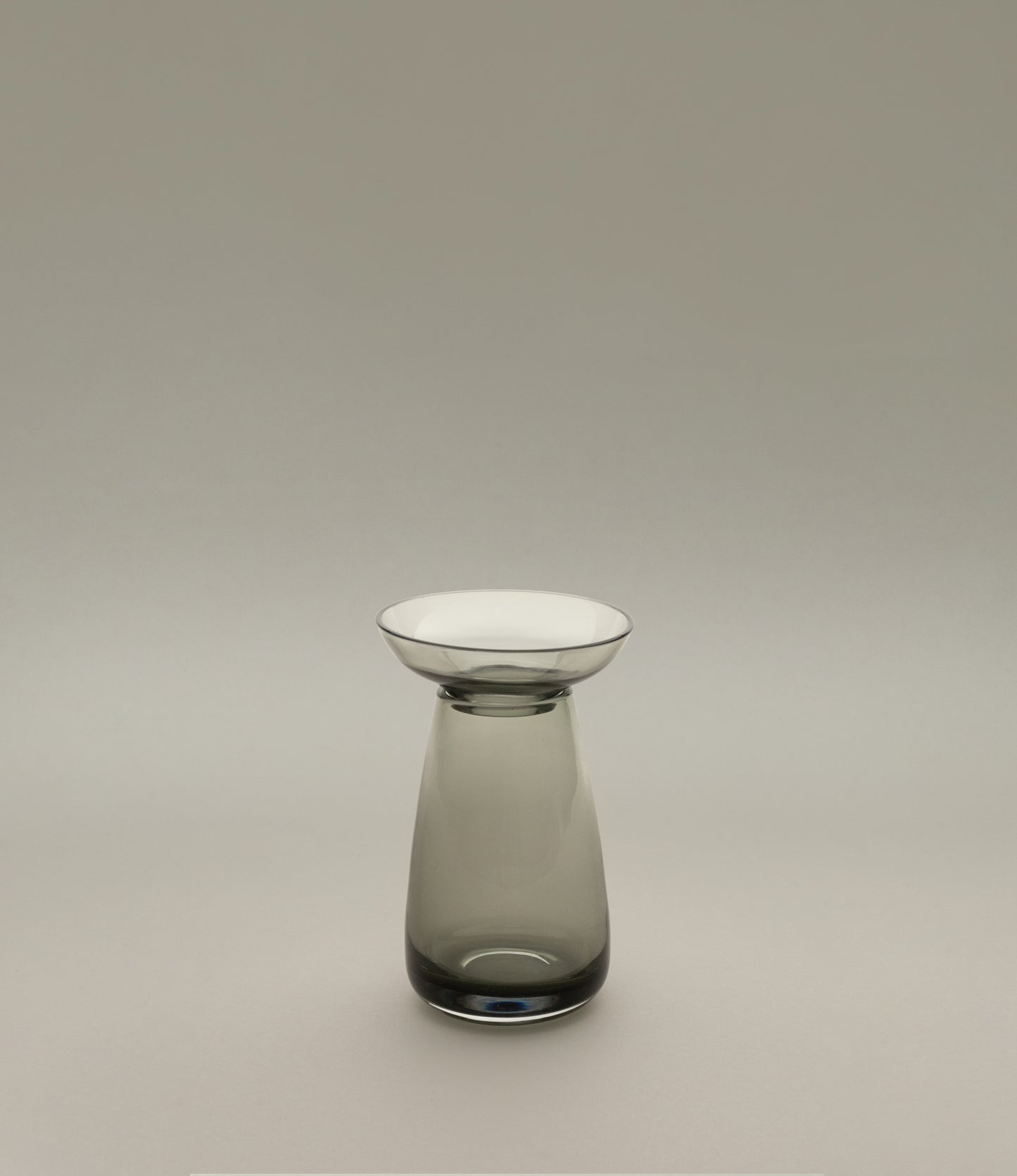 Aqua Culture Vase small from Kinto is a vase to grow new plants. The vase consists of two pieces, a base and a dish for the top, which holds the bulbs, seeds or leaves. This variant is made of a gray glass.